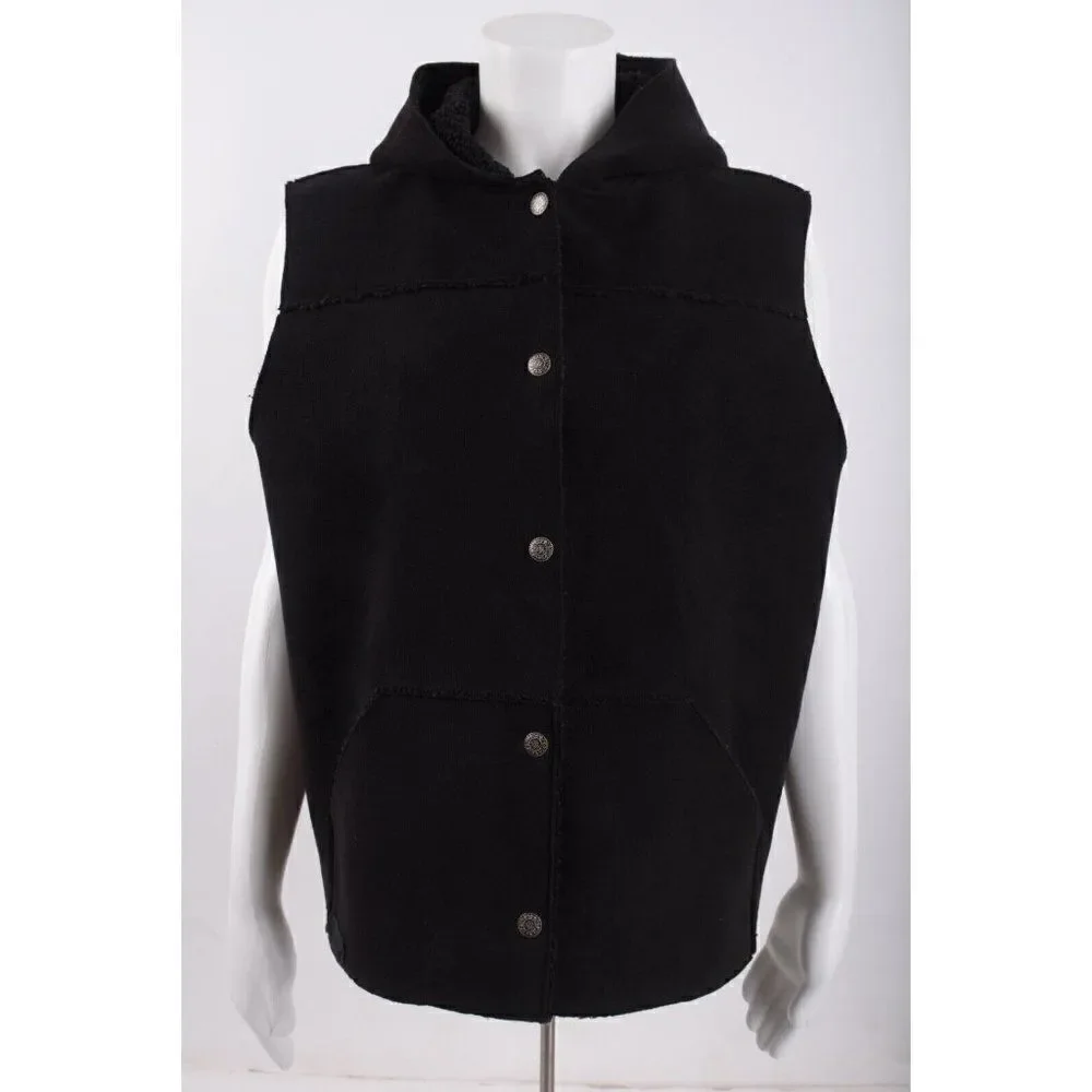 Lauren Ralph Lauren Womens Black Vest US Large L Hooded Button Up Sleeveless
